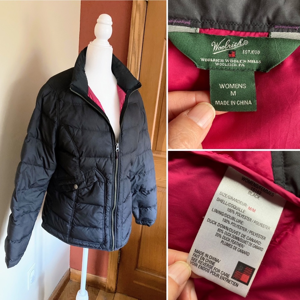 Woolrich Black Puffer Jacket with Pink Lining